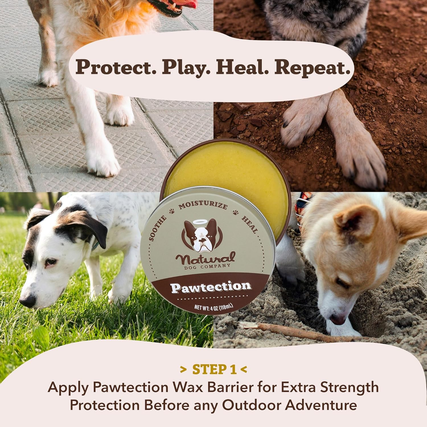 Pawtection Balm for Dogs, Dog Paw Protector, Moisturizing Dog Paw Balm for Dry, Cracked Pad, Protects Paw from Extreme Weather, Paw Lotion for Allergies & Itching (1 Oz Tin)