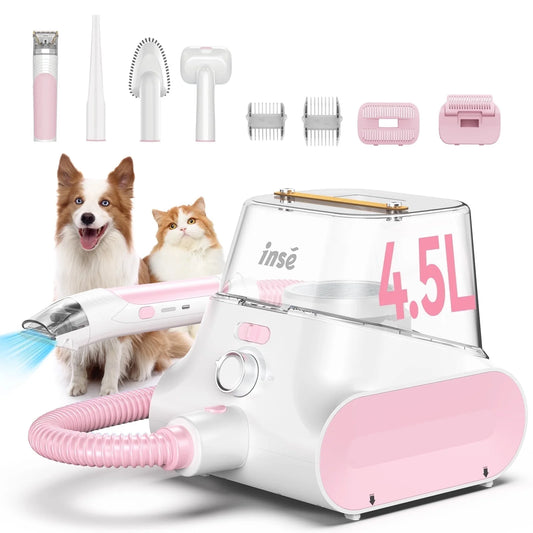 Grooming Vaccum, 4.5L Large Capacity Pet Grooming Kit & 5-In-1 Ultra-Low Noise Pet Grooming Vacu for Dog, Cat